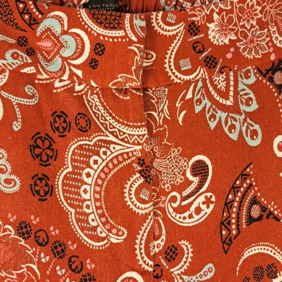 Ann Taylor Factory Linen Blend Wide Leg Brick Red Print Pants Sz 6 - Picture 3 of 9